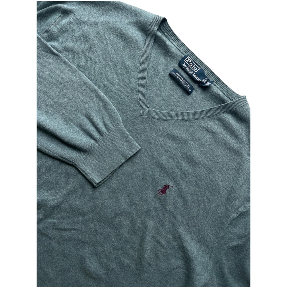 Polo Ralph Lauren Sweater 3XB Big Mens Pima Cotton Light Blue V Neck Maroon Pony
